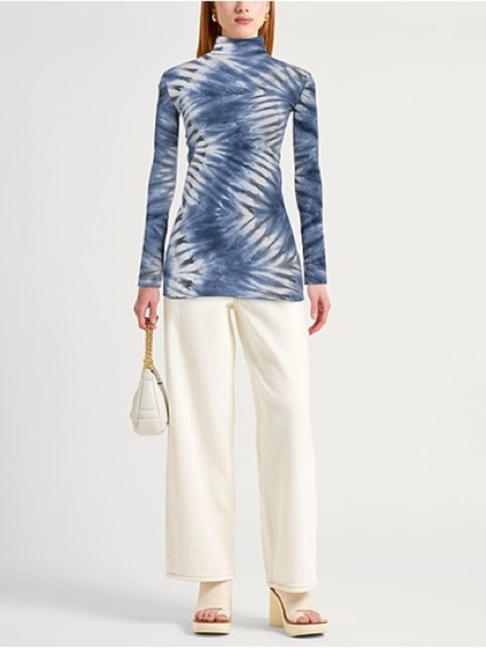 Tory Sport Navy and White Tie-Dye Turtleneck size large
